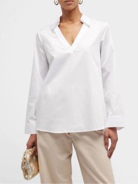HARSHMAN Lilou Blouse Split Sleeve Vneck Top White Relaxed Fit